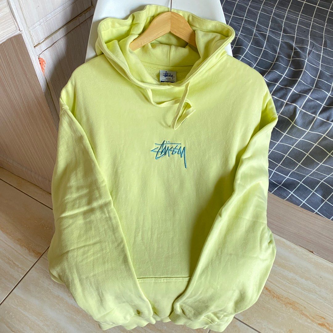 Hoodie Stussy Center Embroidery Green Lime Original. Fesyen Pria