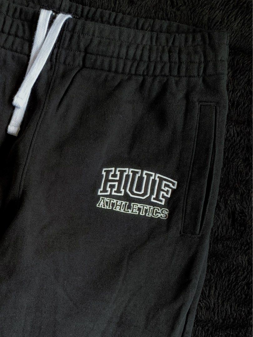 HUF Streetwear Embroidered College Logo HUF Athletic Sweatpants In Black Men s Fashion Bottoms Joggers on Carousell