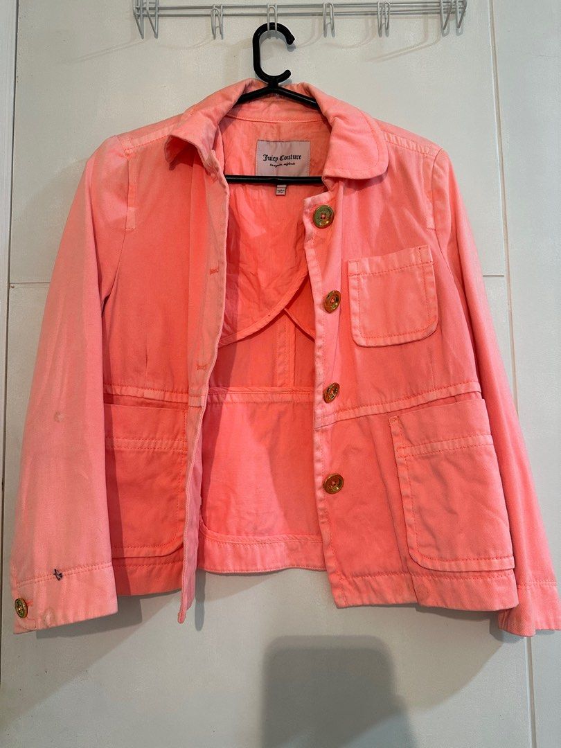 Juicy Couture Orange Denim Jacket (Category: Coats, Jackets and Outerwear) located in Manila. Submitted by laxzie28 (Listing ID 1272362537, Image 1). Description: Brand: Juicy Couture Size: Fits Petite / Small Frame Good Condition/ Makapal tela Message me for actual fitting MOP: Gcash / BDO Meet up or Delivery via Lalamove/ Grab .