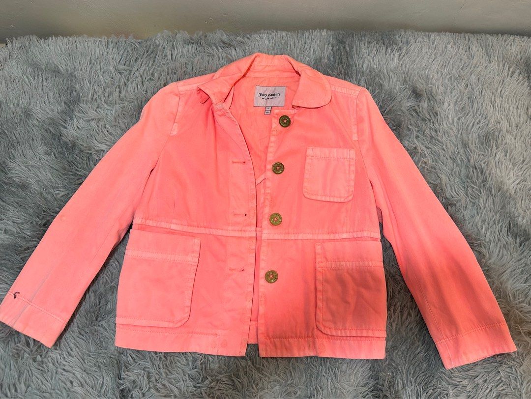 Juicy Couture Orange Denim Jacket (Category: Coats, Jackets and Outerwear) located in Manila. Submitted by laxzie28 (Listing ID 1272362537, Image 2). Description: Brand: Juicy Couture Size: Fits Petite / Small Frame Good Condition/ Makapal tela Message me for actual fitting MOP: Gcash / BDO Meet up or Delivery via Lalamove/ Grab .