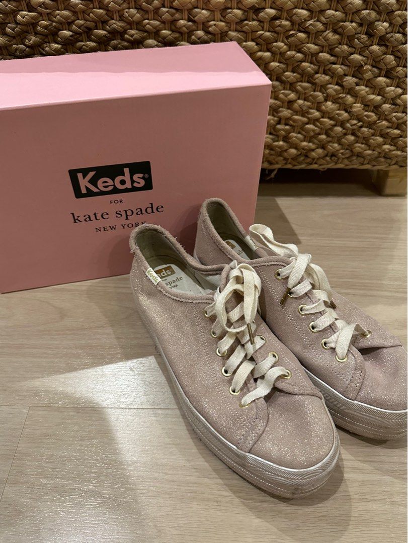 Keds Kate Spade Triple Deck glitter suede gold shoe Women s
