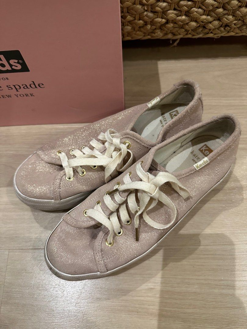 Keds Kate Spade Triple Deck glitter suede gold shoe, Women's