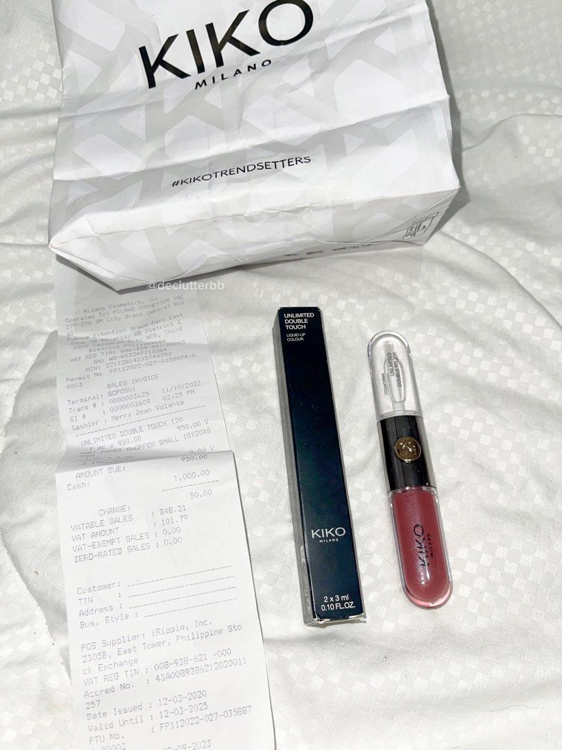 KIKO MILANO Unlimited Double Touch Shade 120 (Category: Makeup) located in Taguig. Submitted by declutterbb (Listing ID 1270802418, Image 2). Description: - with receipt and bag - shade 120 (cult fave, hardest shade to find) - rfs: impulsive buy - bought for 950 - like new, used once - can do meet ups around pasay taft/taguig city.
