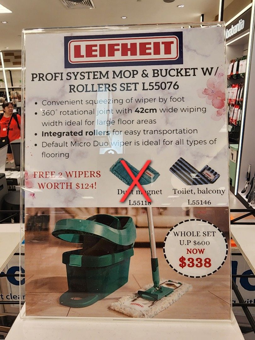 LEIFHEIT L55076 Profi System Mop & Bucket With Rollers Set, Furniture &  Home Living, Cleaning & Homecare Supplies, Cleaning Tools & Supplies on  Carousell