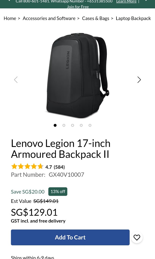 Lenovo Legion 17 inch Armored Backpack II, Computers & Tech, Parts ...