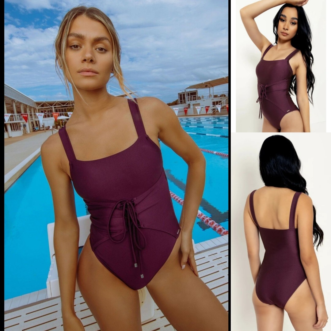 (M) BLACKMILK DARK WINE SHIMMER CORSET TYPE ONE PIECE SWIMSUIT