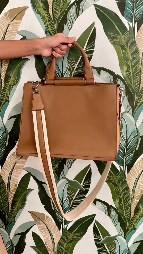 Massimo Dutti Brown Leather Handle Bag with Sling