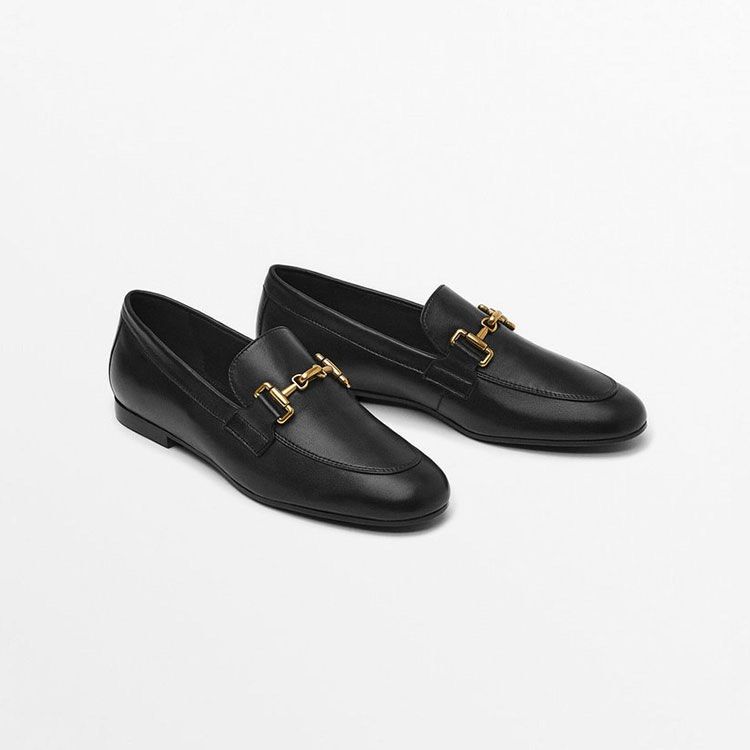 Massimo Dutti Cream Black Leather Loafers Women s Fashion