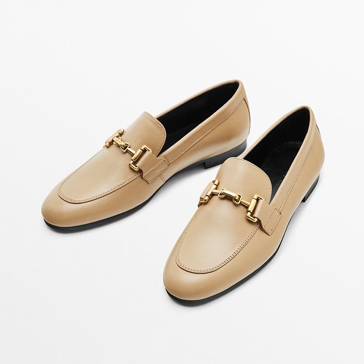 Massimo Dutti Cream Black Leather Loafers Women s Fashion