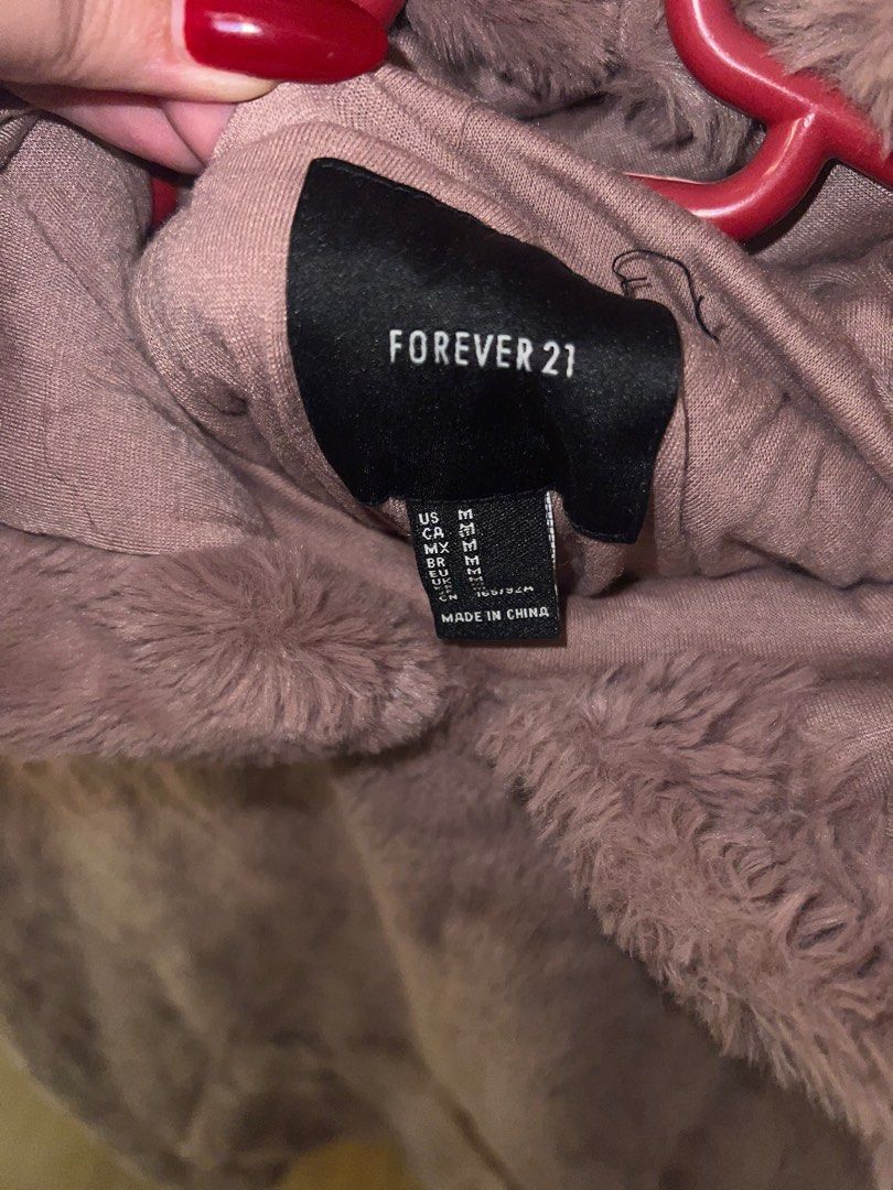 Mauve Pink Fur Hoodie Jacket Forever 21 Women s Fashion Coats