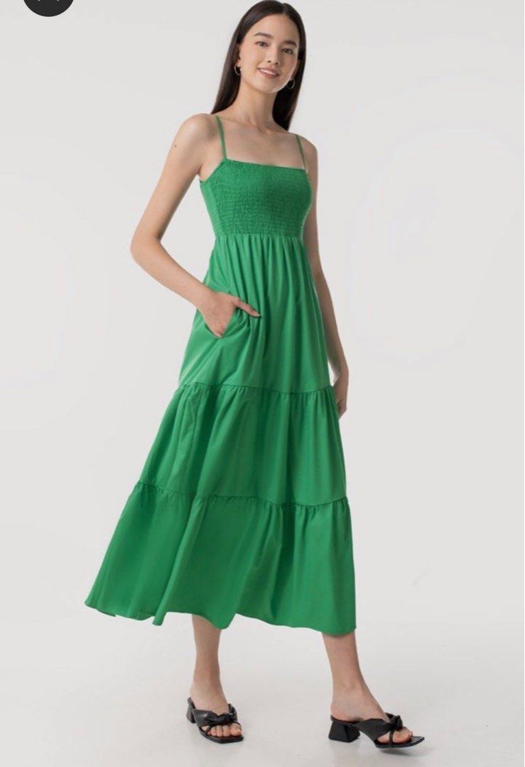 green emerald velvet dress Janelly Poplin Tiered Mini Dress Kelly-Green / Xs by Sugarlips