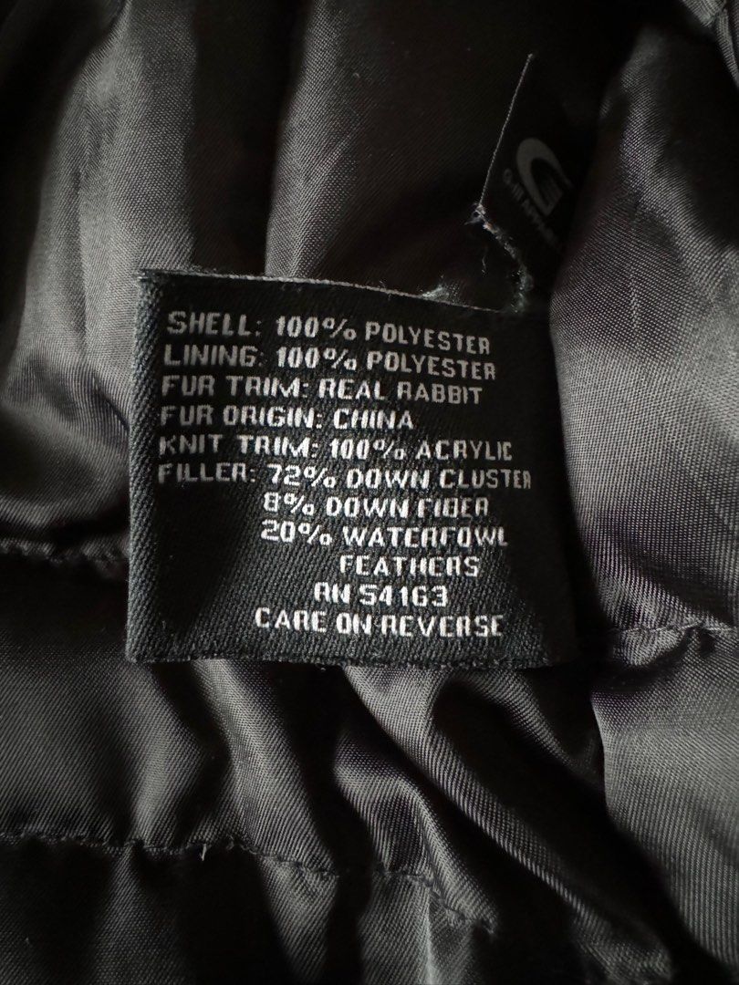Men s Kenneth Cole Black Down Jacket Rabbit Fur Hood