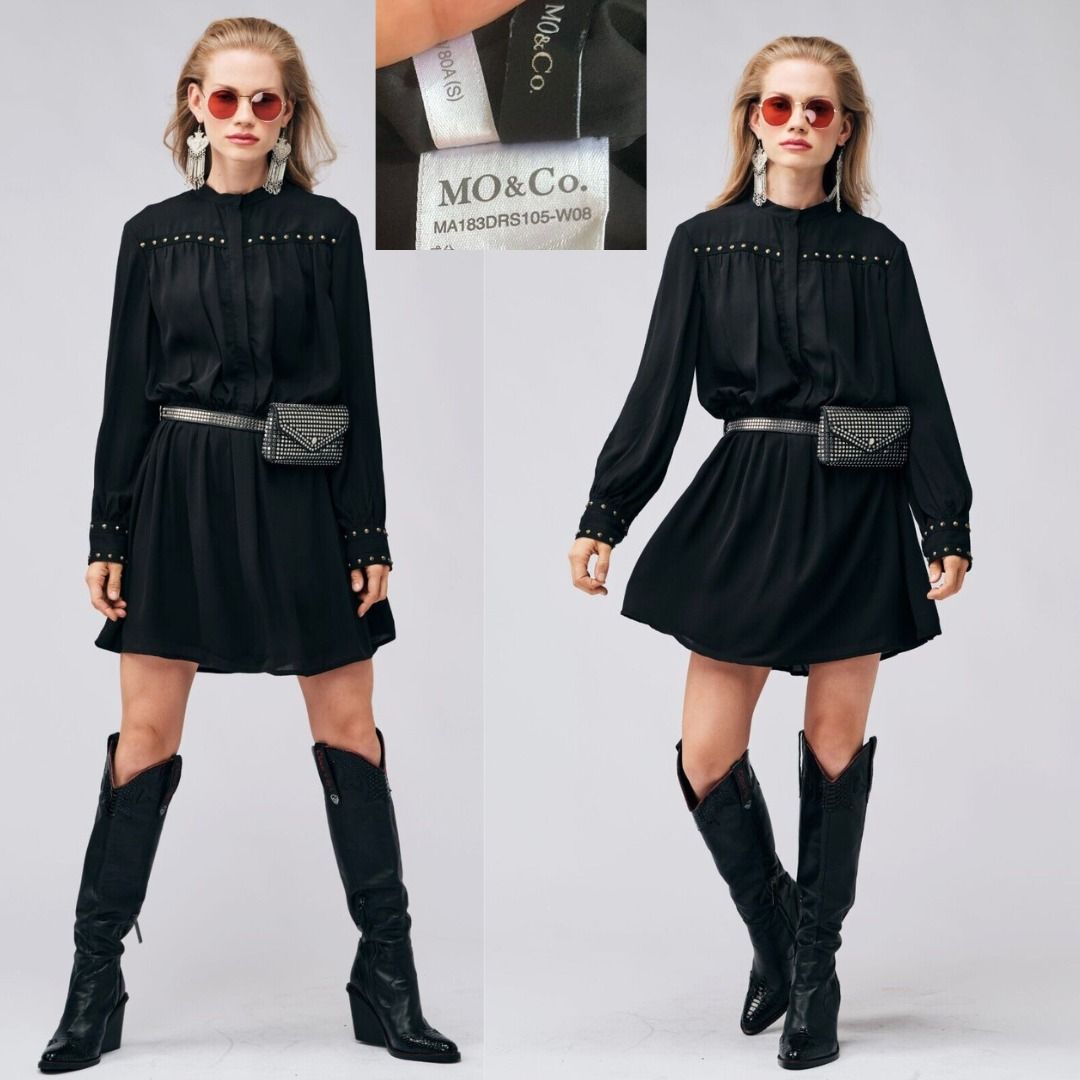 Mo Co Black Stud Mini Dress mo and co long sleeve studded NYE dress new years eve dress new years eve part dress Women s Fashion Dresses Sets Dresses