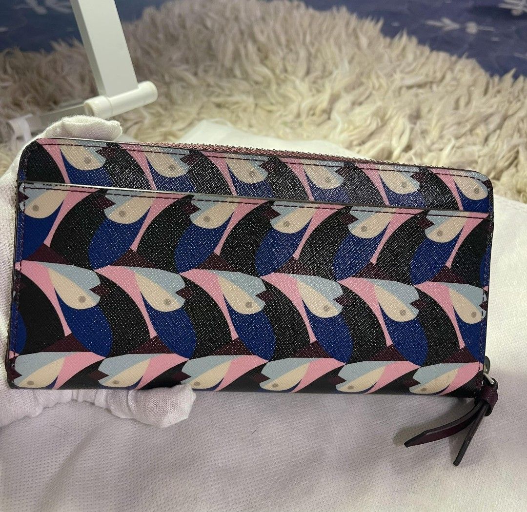 New Kate Spade Cameron Geo Birds Large slim Bifold wallet Multicolor Luxury Bags Wallets on Carousell