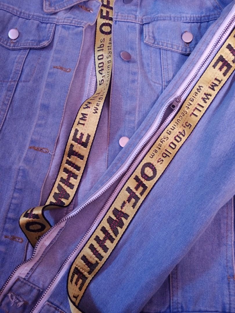 Off white denim deals jacket yellow tape
