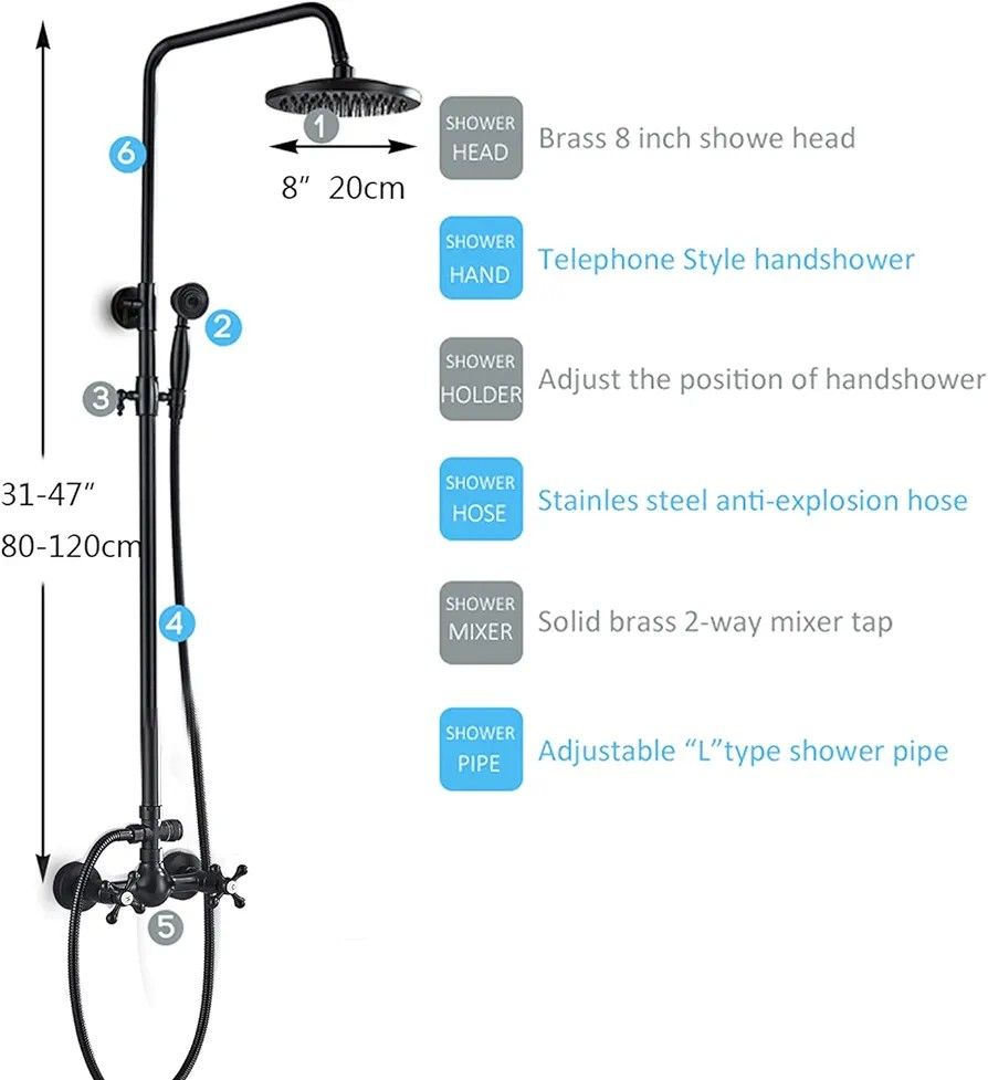 Onyzpily Shower Mixer taps Black Bathroom Shower tap System Rainfall Shower Head Handheld Shower ...