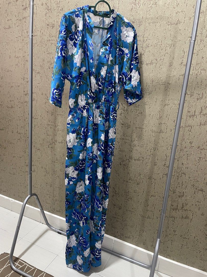 Zara blue floral hot sale jumpsuit