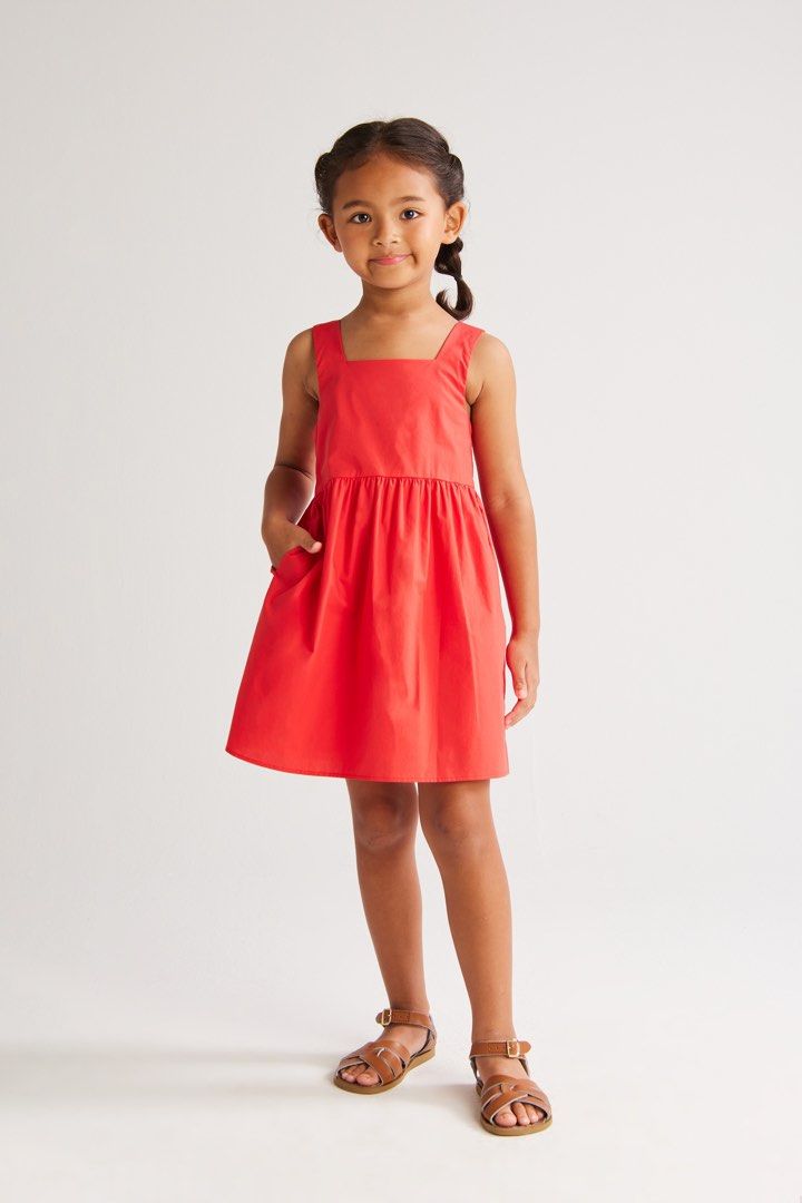 Our Second Nature Mini Cotton V Back Red Dress Babies Kids