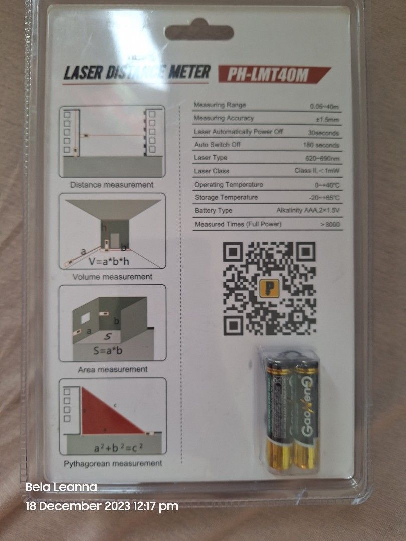 Powerhouse Laser Distance Meter (Category: Construction Tools & Equipment) located in Arayat. Submitted by khayrence (Listing ID 1272284825, Image 2). Description: Brand new 2100 regular price selling only for 1800 40M Long Distance Meter.