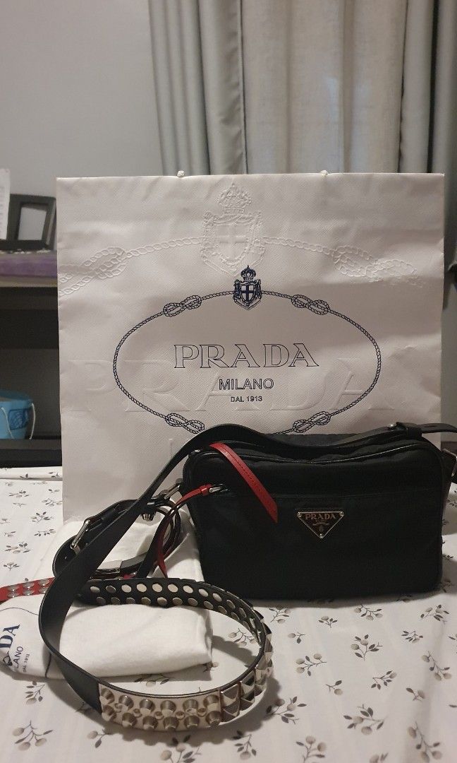 Prada studded strap on sale bag