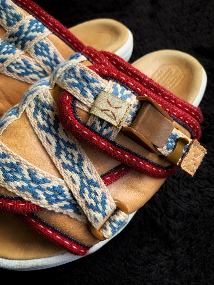 VISVIM - Christo Stripes Sandals In Ivory Brown & Maroon With Baby Blue ...