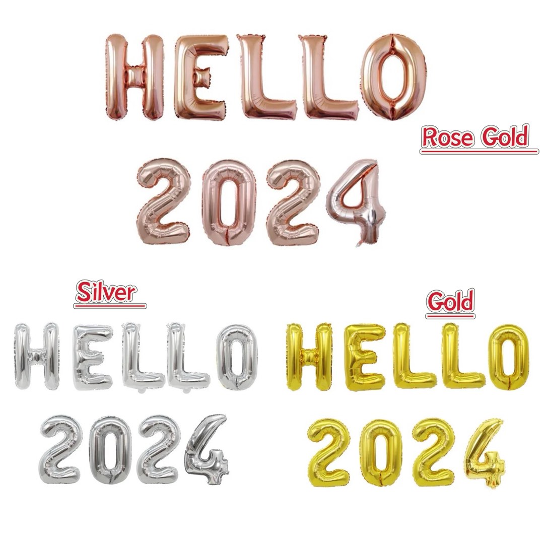 2024 New Year Balloons 16 Inch Gold Silver Rose Gold 2024