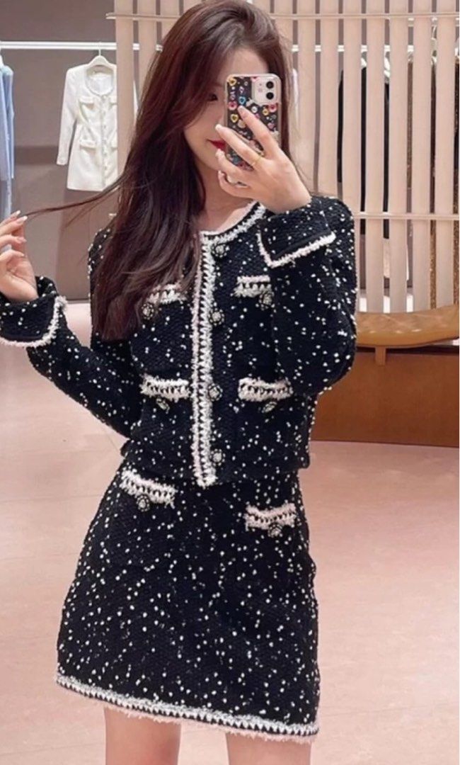 Knit skirt and jacket set sale