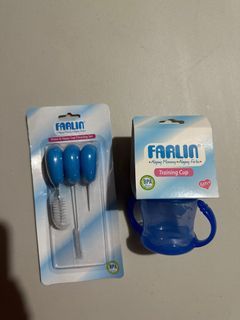 Set of 2 Brand New Farlin Blue Training Cup &+Straw&Sippy Cup Cleaning set
