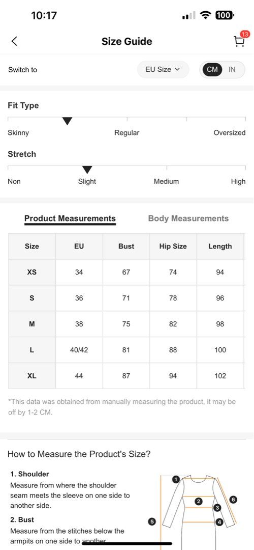Shein dress hot sale size chart