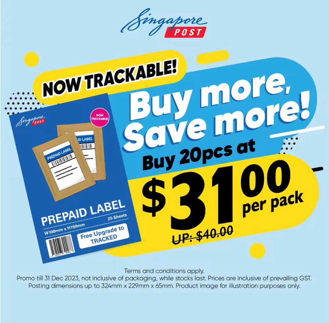 SingPost Tracked Letter Box Prepaid Label, Everything Else on Carousell