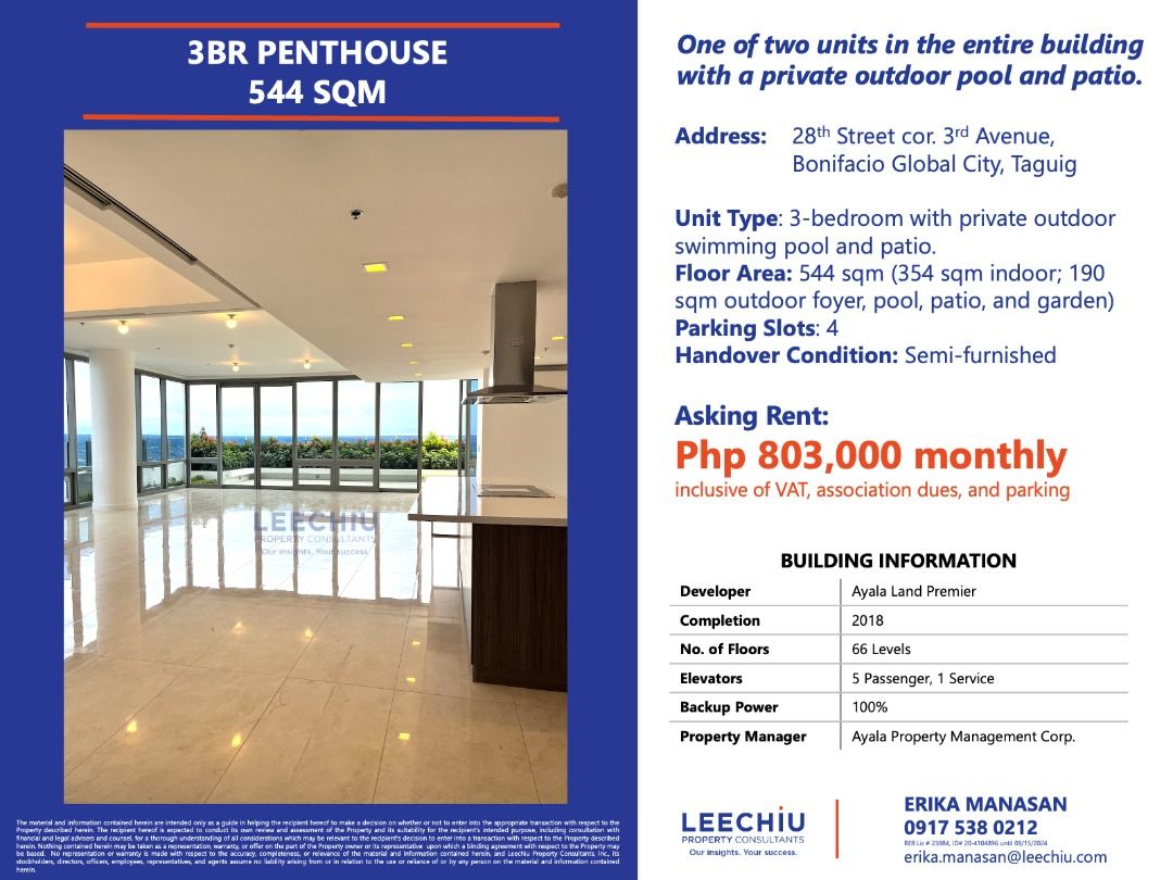 Photo inspiration: Luxury Penthouse Rentals With Private Patio And Pool Reference: The Suites Bgc 3Br Penthouse 544 Sqm With Private Patio