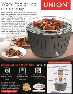 Union Light Weight and Portable Smokeless Charcoal Griller For Sale