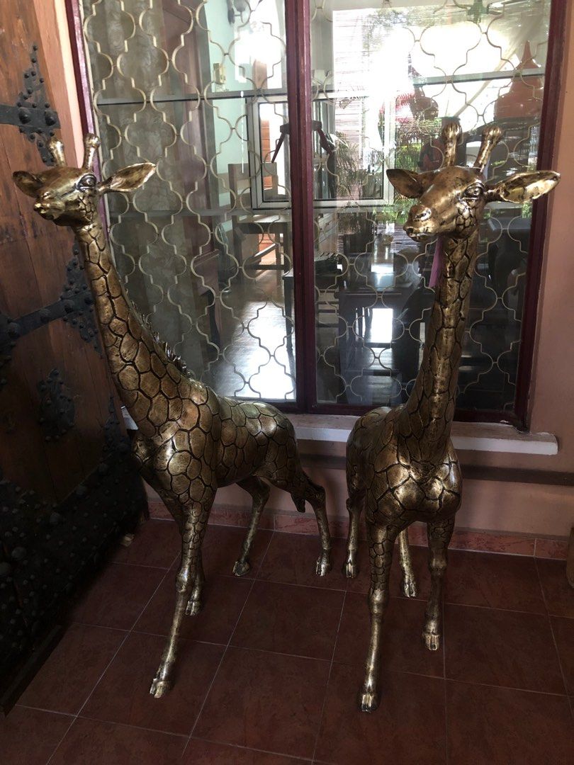 Pair 22 Tall Brass Giraffes / Vintage Brass Figurines / Brass