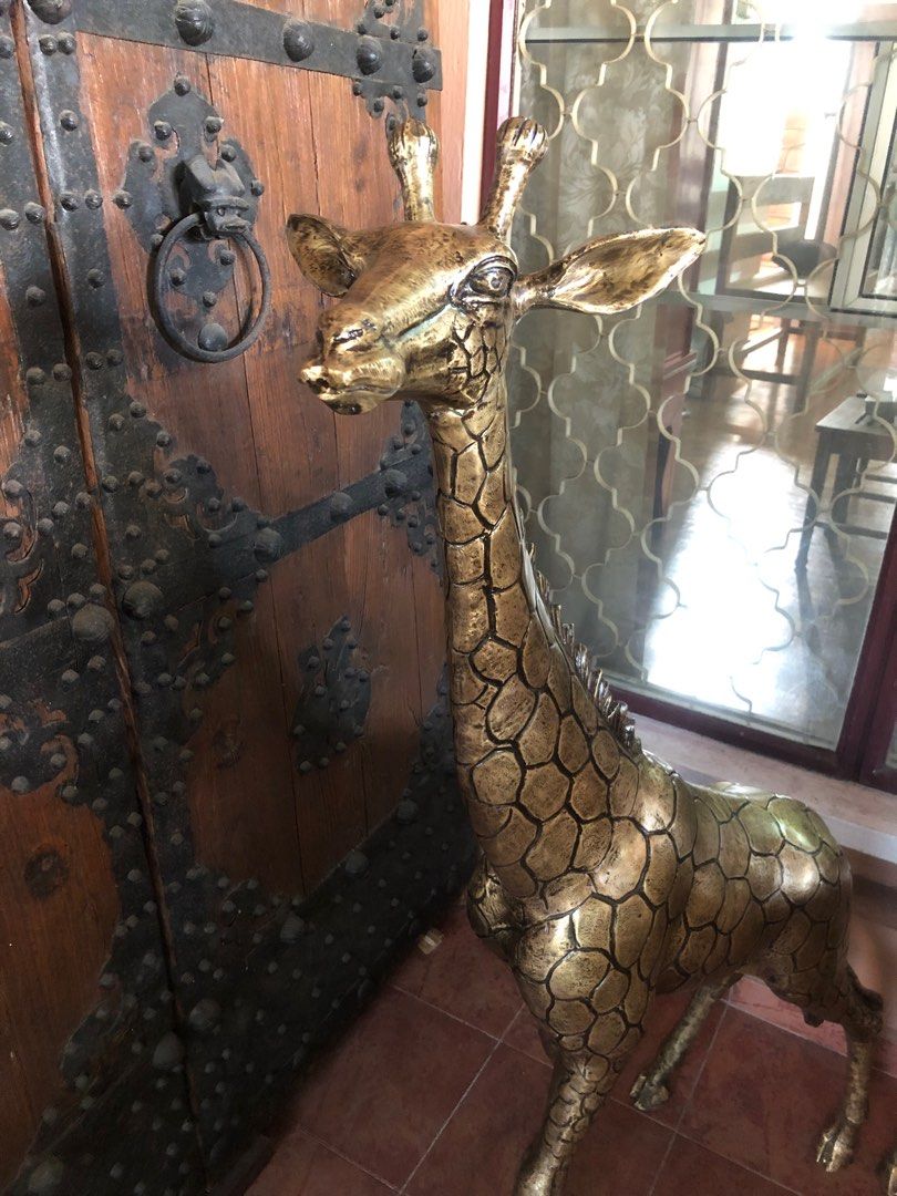 Pair 22 Tall Brass Giraffes / Vintage Brass Figurines / Brass