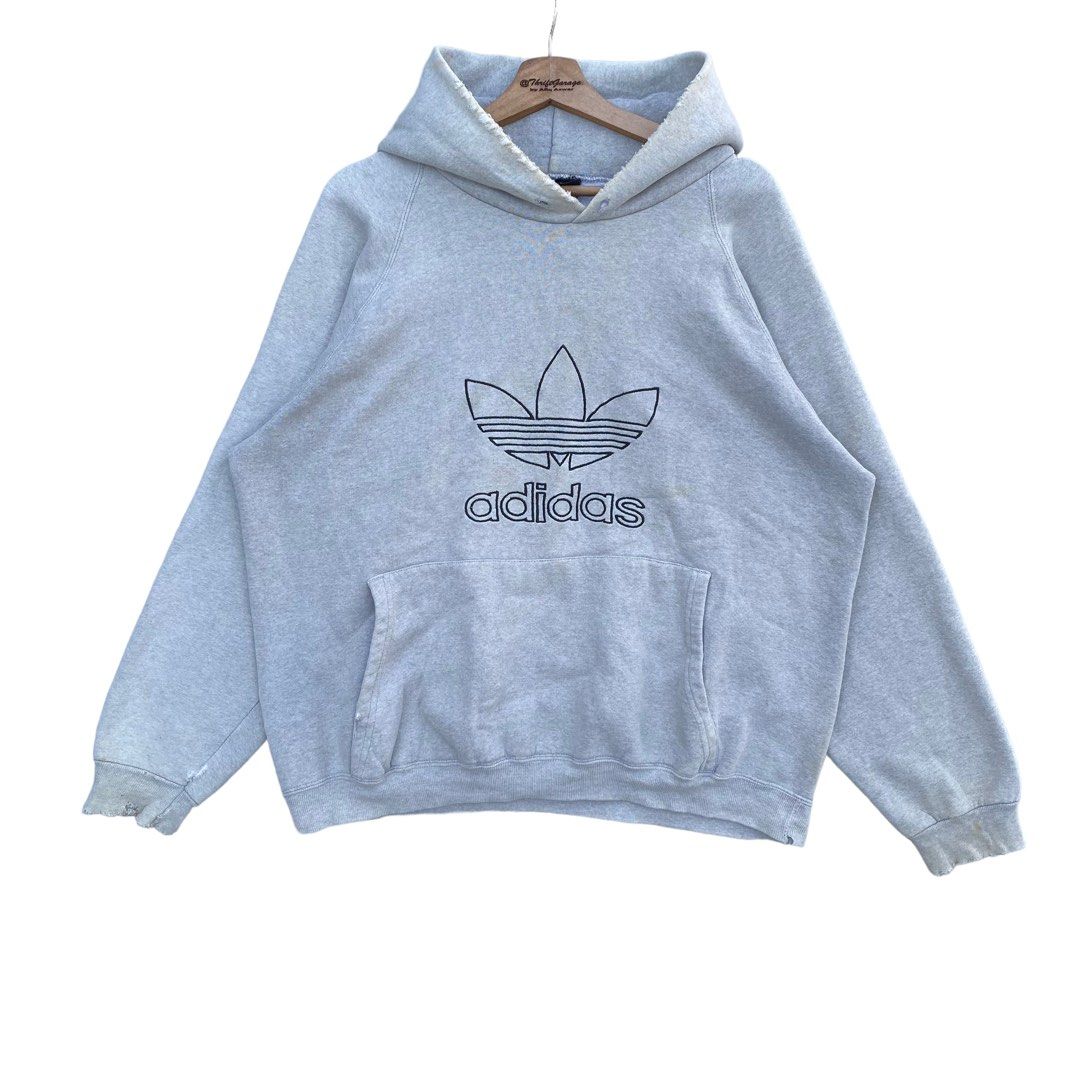Vtg 90s Adidas Trefoil Embroidered Big Logo Distressed Hoodies Made in USA
