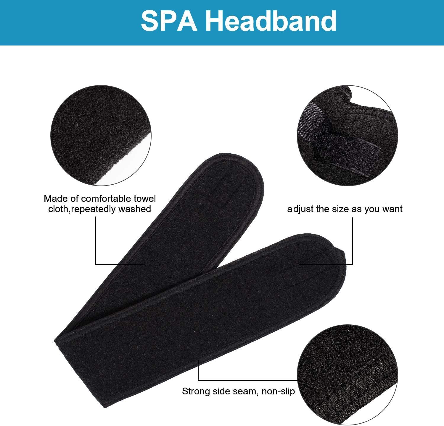 Spa Facial Headband Head Wrap Terry Cloth Headband 4 Counts Stretch Towel  for Bath, Makeup and Sport (Gray)