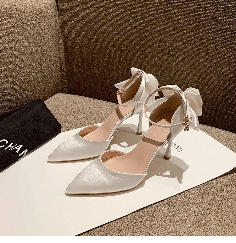 White ribbon clearance heels