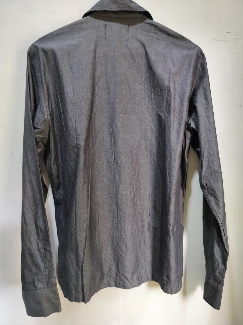 YMC gray pleated open collar shirt (Category: Formal Shirts) located in Quezon City. Submitted by sicnarf_95 (Listing ID 1272327778, Image 3). Description: YMC gray pleated open collar shirt tagged size M shoulders: 16" sleeves: 26" pit to pit: 20" length: 27".