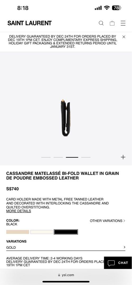 YSL CASSANDRE MATELASSÉ BI-FOLD WALLET IN GRAIN DE POUDRE EMBOSSED