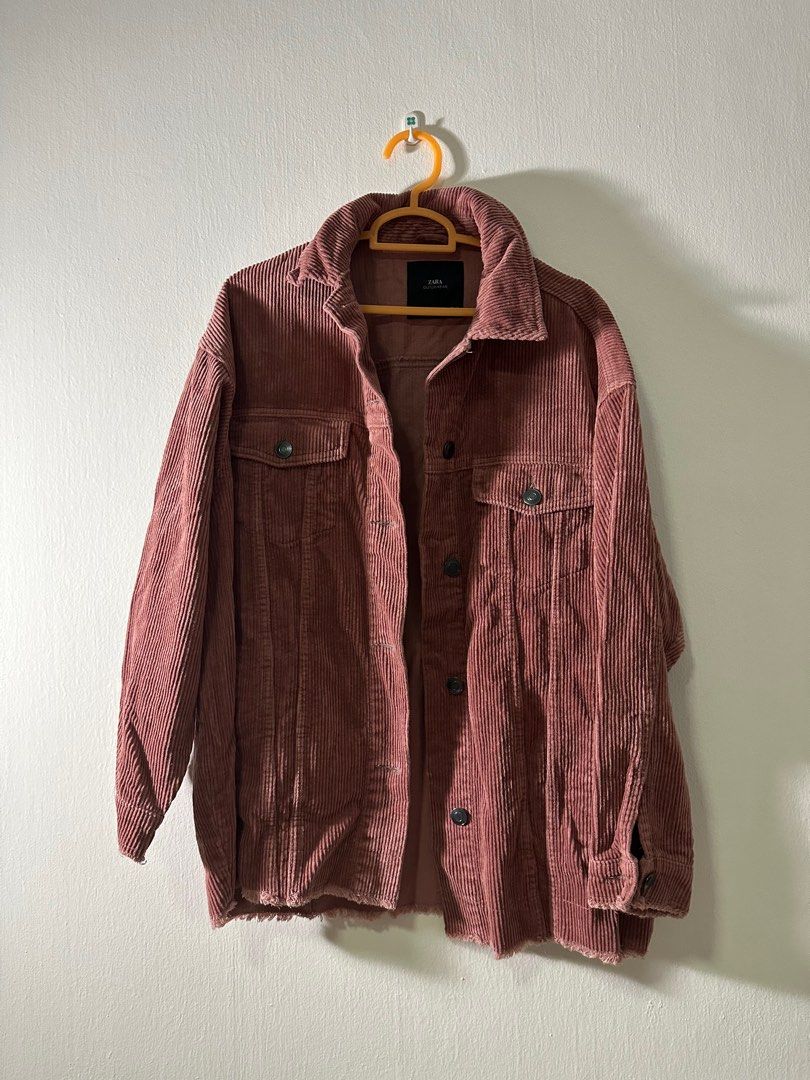 zara dusty pink corduroy button down jacket