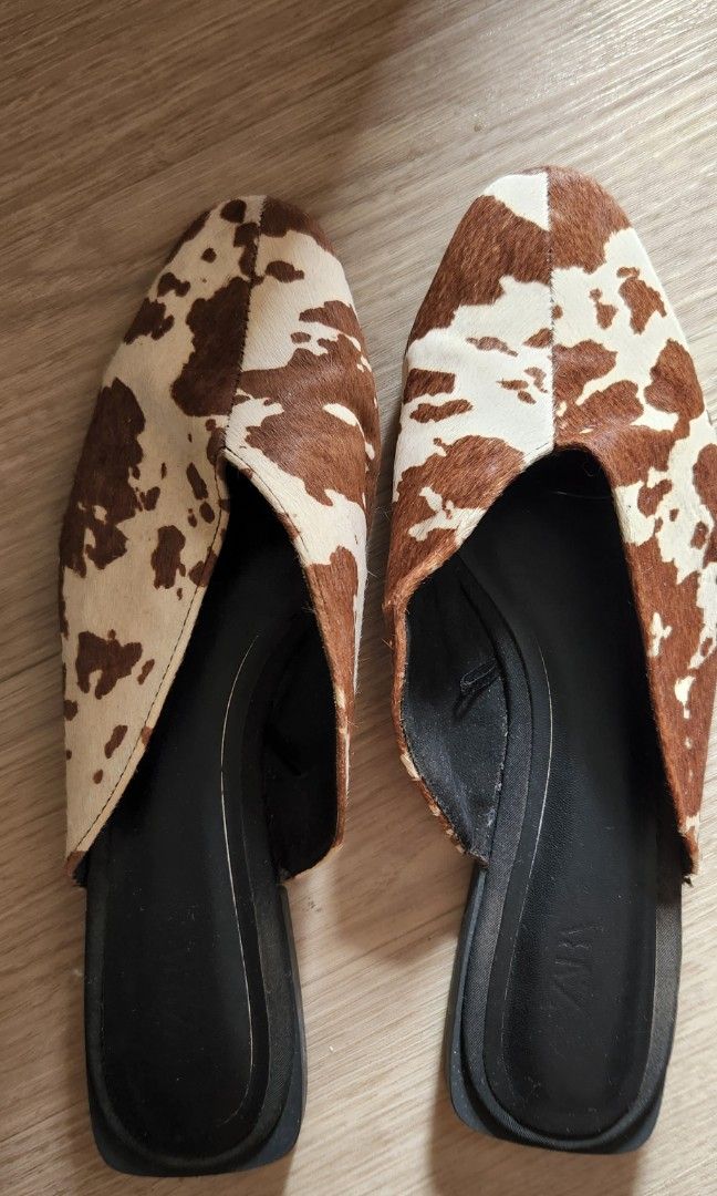 Zara cow print mules clearance