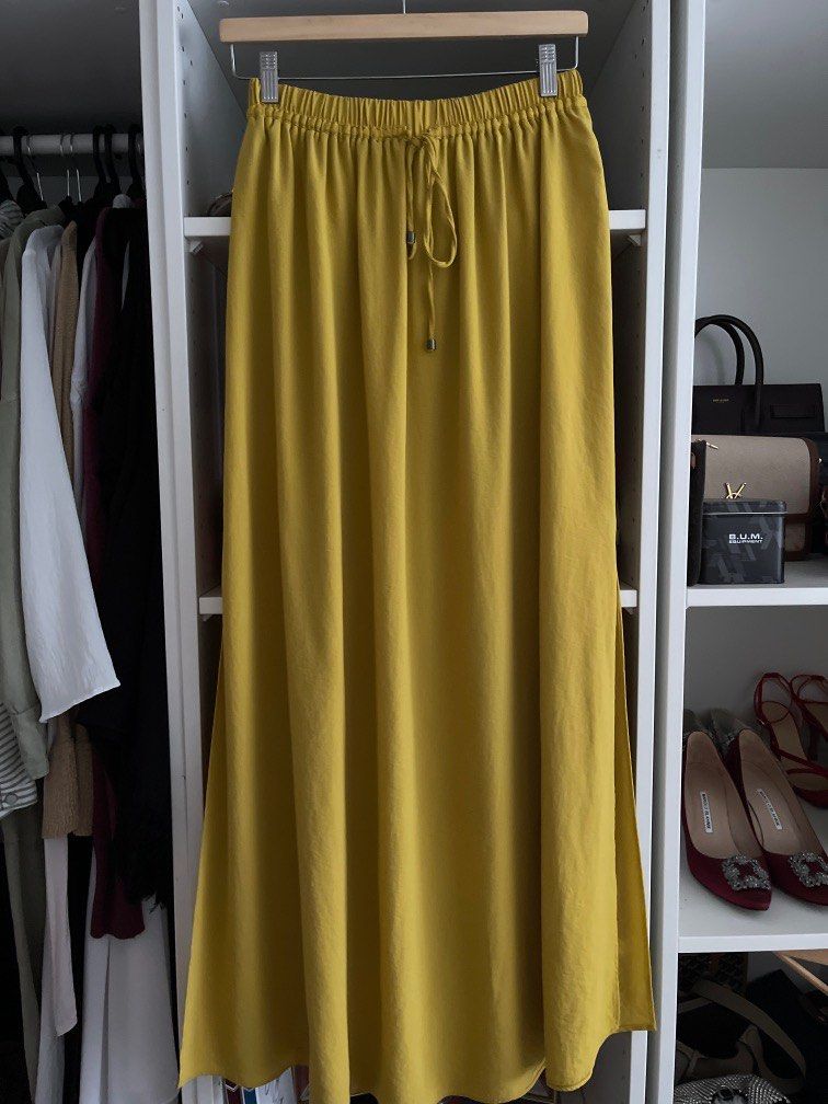 Zara yellow cheap maxi skirt