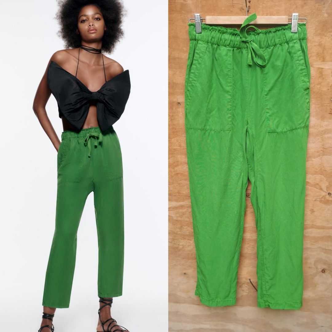 Zara Slouchy Linen Blend Green Pants, Women's Fashion, Bottoms, Other  Bottoms on Carousell