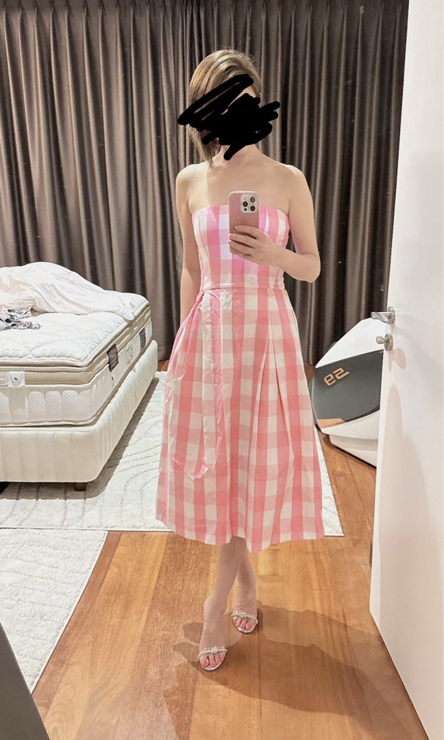 barbie pink dress zara ZARA Pink BARBIE DRESS PINK WHITE GINGHAM CHECKER STRAPLESS Midi XS S M NWT
