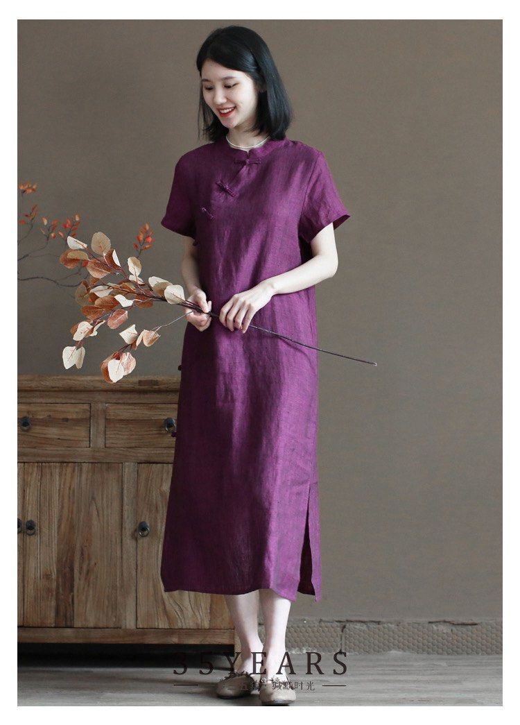 BN 100 Linen Modern Cheongsam Purple A Line Women s Fashion