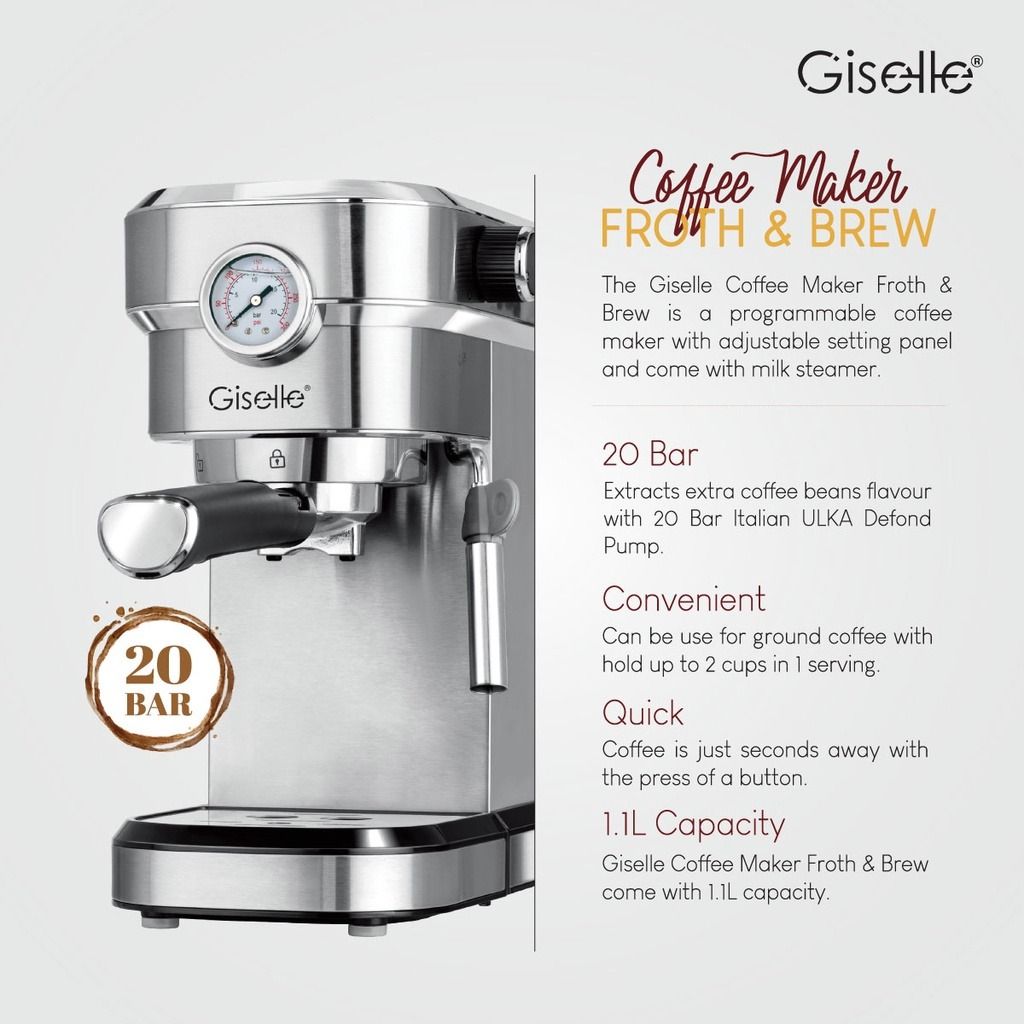 20 Bar Giselle Automatic Espresso Coffee Machine & Milk Frothing