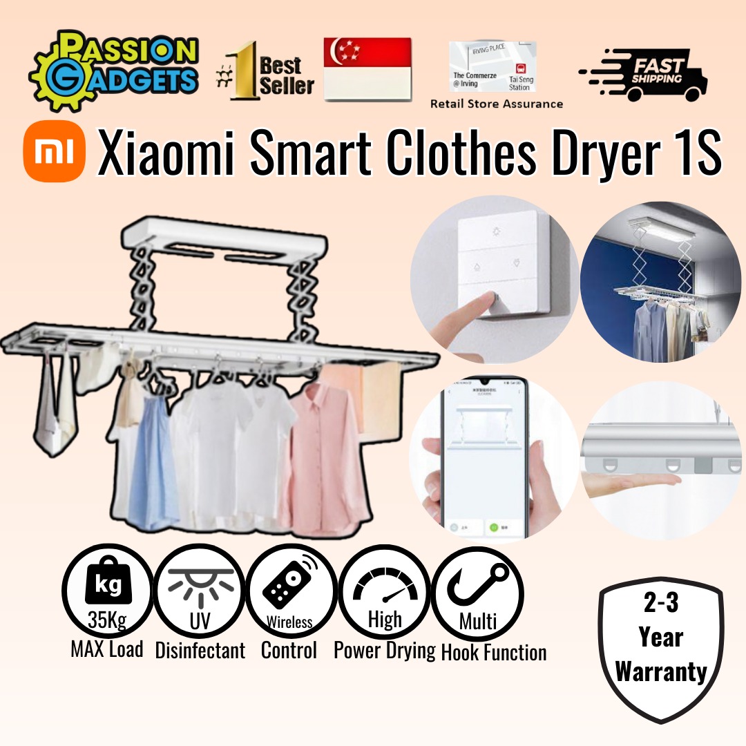 2 3 YEAR WARRANTY Xiaomi Smart Intelligent Clothes 1S Hanger Rack Foldable Laundry Clotheslines Drying Ceiling System Furniture Home Living Home Improvement Organisation Clothes Drying Rack on Carouse...