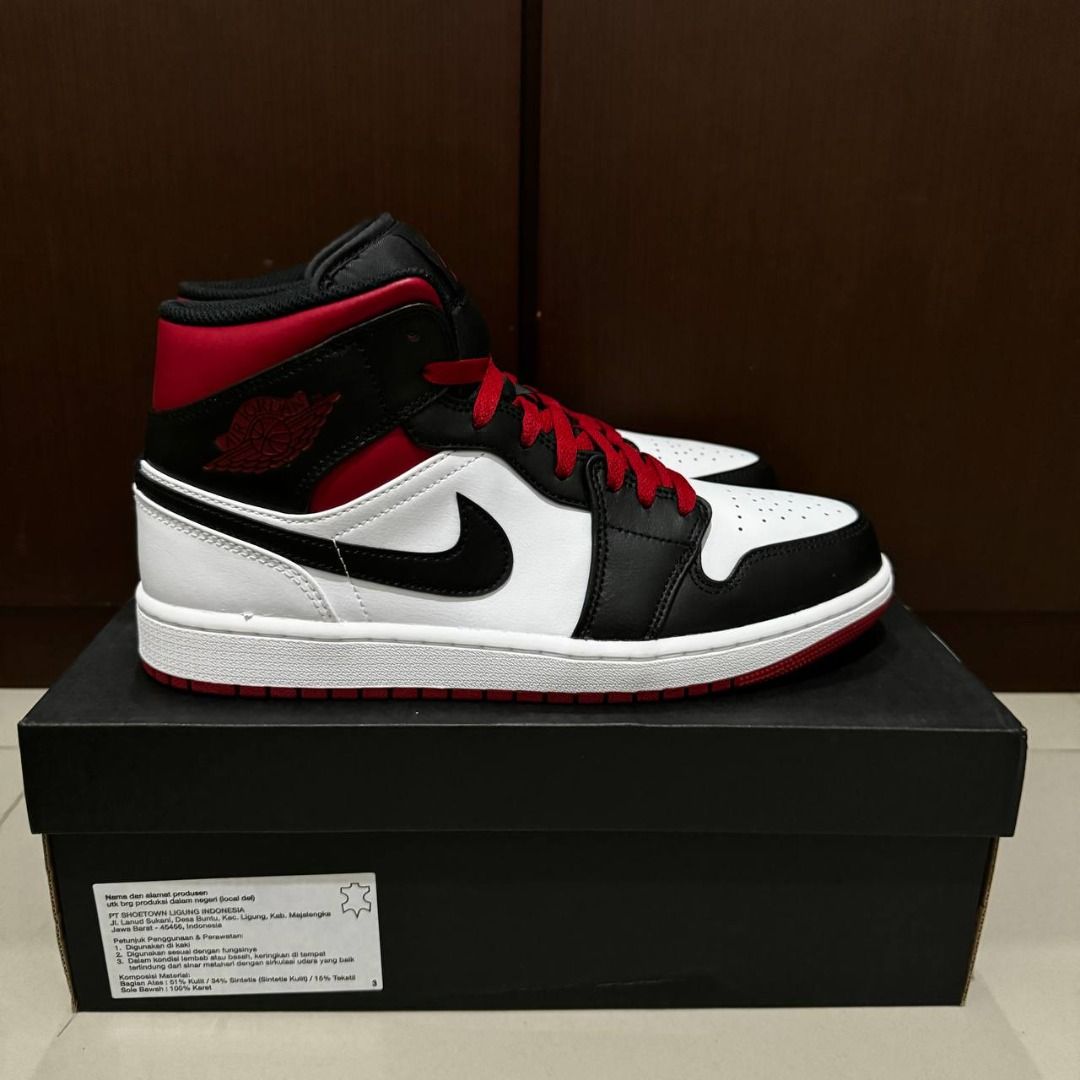 Air Jordan Mid Gym Red Black Toe 100% Authentic AJ Mid Panda