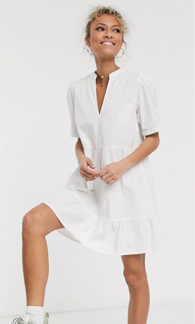 asos cotton dresses ASOS DESIGN Tall cotton high neck gathered maxi dress in natural