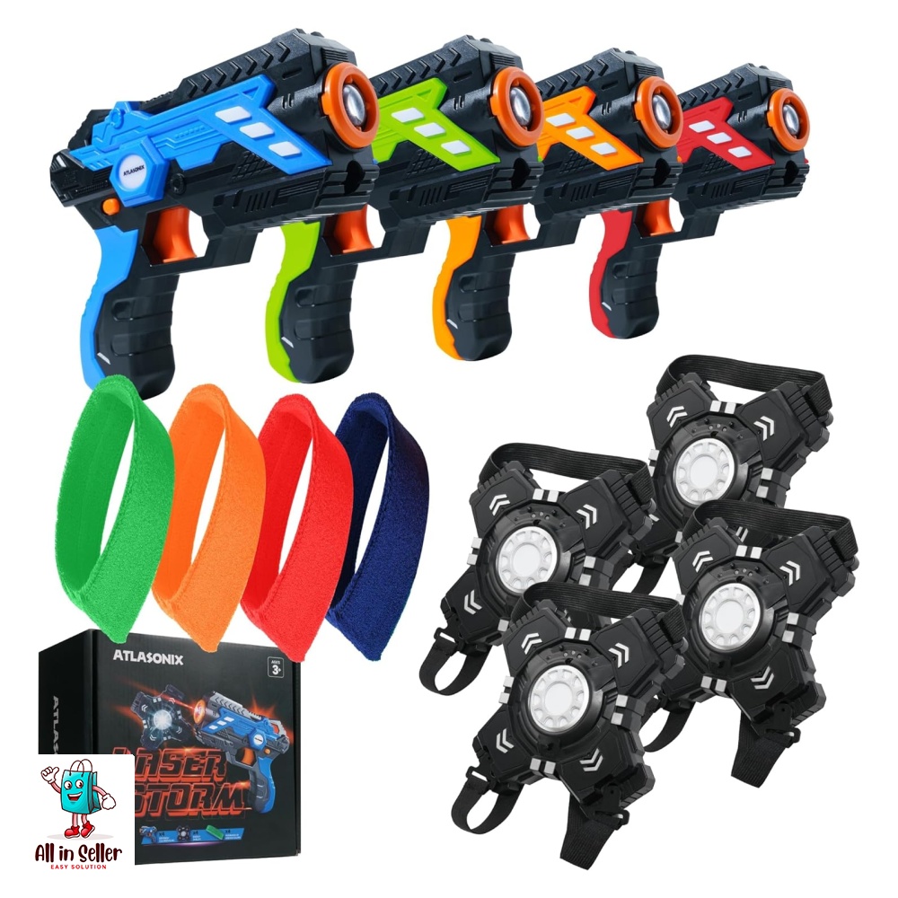 Atlasonix Laser Tag Game Set of 4 Guns and Shields, Laser Gun, Laser